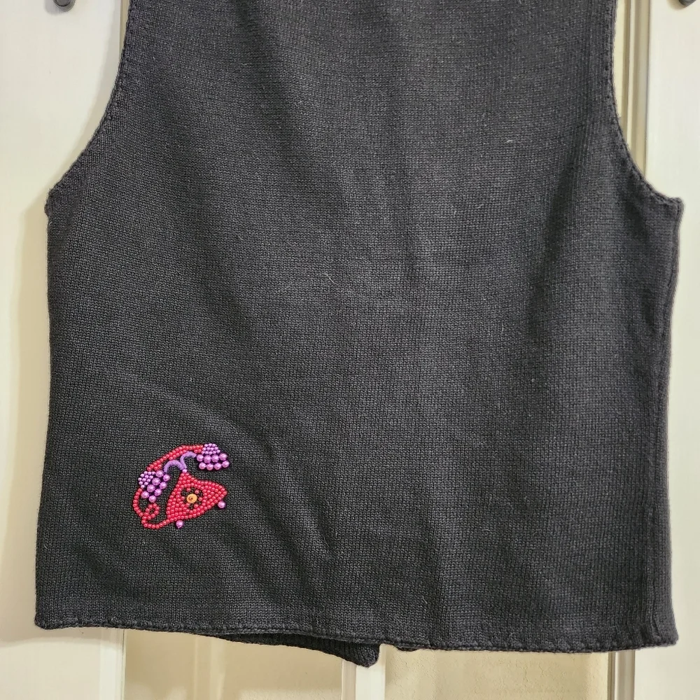 Vintage Michael Simon Beaded Telephone Vest Art Knit Whimsical Y2K READ DESC